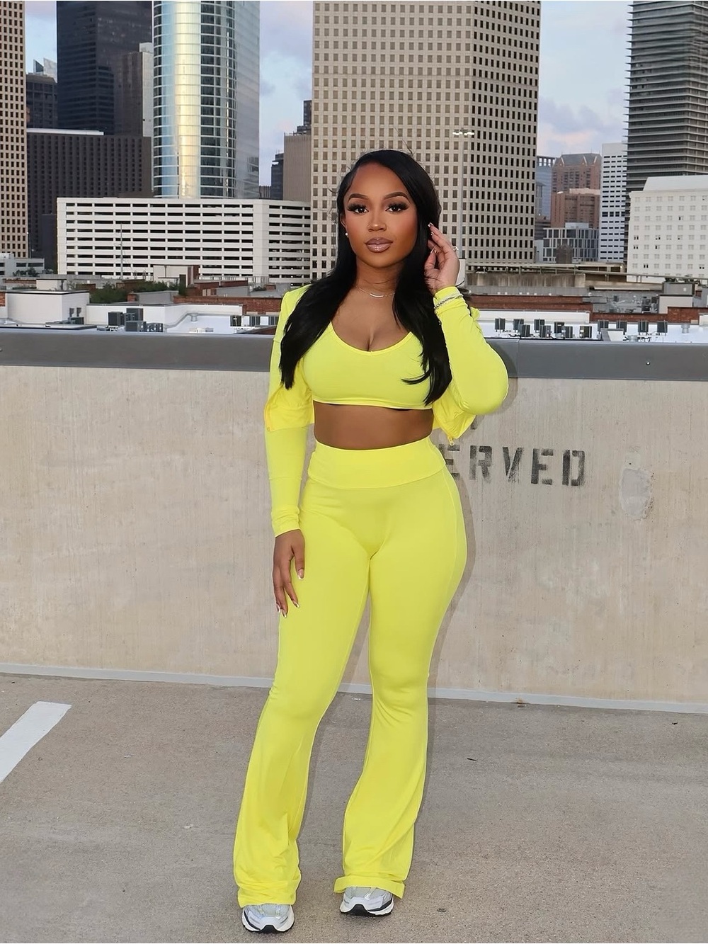 Neon Yellow Flare Leg Three-Piece Set